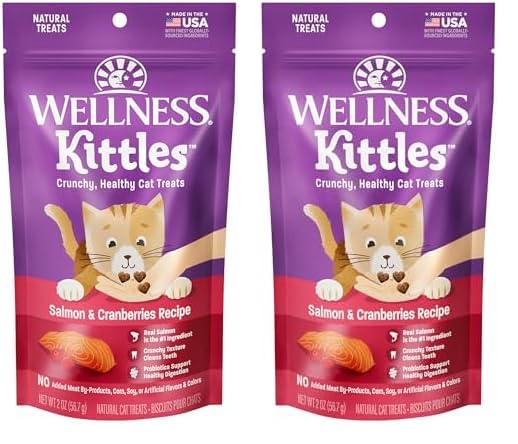 Wellness Kittles Crunchy Natural Grain Free Cat Treats, Salmon & Cranberry, 2-Ounce Bag (Pack of 2)