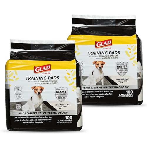 Glad for Pets Activated Carbon Puppy Training Pads with Anti-Microbial Technology, 23"x23" | Ultra Absorbent, Odor Control, Heavy Duty Puppy Potty Training Pads, 100ct - 2 Pack