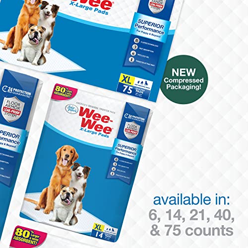 Four Paws Wee-Wee Superior Performance XL Pee Pads for Extra Large Dogs, Leak-Proof Floor Protection Dog & Puppy Quilted Potty Training Pads, Unscented, 28" x 34" (42 Count)