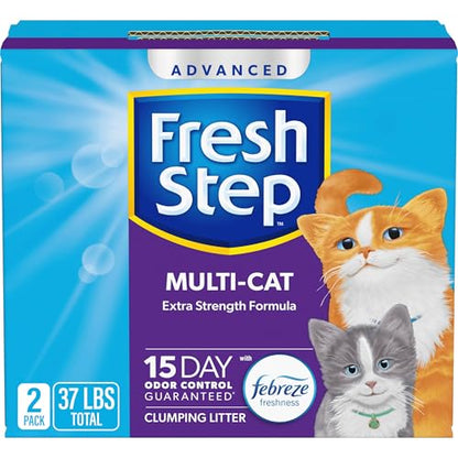 Fresh Step Advanced Multi Cat Clumping Litter with Febreze Freshness, Fresh Step Clumping Cat Litter Extra Strength Formula, 37 lbs. (2 x 18.5 lb. Box)
