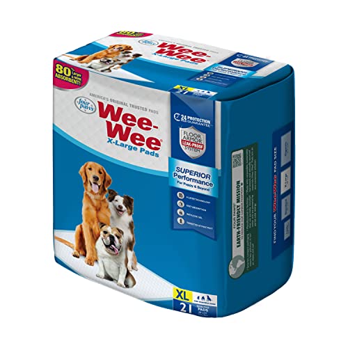 Four Paws Wee-Wee Superior Performance XL Pee Pads for Extra Large Dogs, Leak-Proof Floor Protection Dog & Puppy Quilted Potty Training Pads, Unscented, 28" x 34" (42 Count)