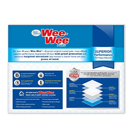 Four Paws Wee-Wee Superior Performance Unscented Pee Pads for Dogs & Puppies, Quilted Leak-Proof Dog Housebreaking Potty Training Floor Protection, 22" x 23", 200 Count