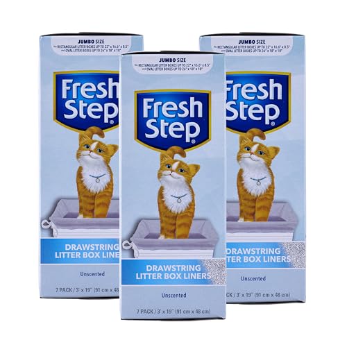 Fresh Step Drawstring Large Litter Box Liners | Heavy Duty Liners for Cat Litter Box | Scented & Unscented Available | Quick & Easy Cleanup, Unscented, Jumbo - 3 Pack