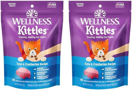 Wellness Kittles Natural Grain Free Cat Treats, Tuna & Cranberries, 6-Ounce Bag (Pack of 2)