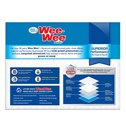 Four Paws Wee-Wee Superior Performance Unscented Pee Pads for Dogs & Puppies, Quilted Leak-Proof Dog Housebreaking Potty Training Floor Protection, 22" x 23", 150 Count