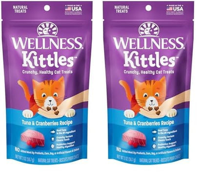 Wellness Kittles Crunchy Natural Grain Free Cat Treats, Tuna & Cranberry, 2-Ounce Bag (Pack of 2)