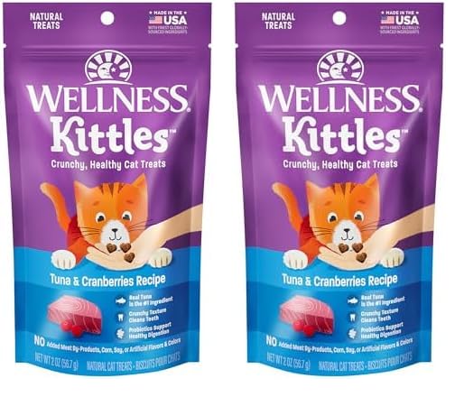 Wellness Kittles Crunchy Natural Grain Free Cat Treats, Tuna & Cranberry, 2-Ounce Bag (Pack of 2)