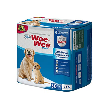 Four Paws Wee-Wee Superior Performance Unscented Pee Pads for Dogs & Puppies, Quilted Leak-Proof Dog Housebreaking Potty Training Floor Protection, 22" x 23", 30 Count