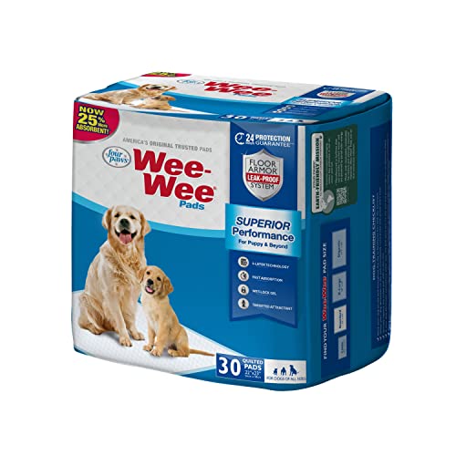 Four Paws Wee-Wee Superior Performance Unscented Pee Pads for Dogs & Puppies, Quilted Leak-Proof Dog Housebreaking Potty Training Floor Protection, 22" x 23", 30 Count