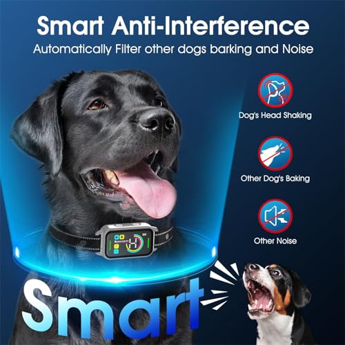 DINJOO Bark Collar, Dog Bark Collar for Large Medium Small Dogs,Smart Bark Collar,Rechargeable Anti Barking Training Collar with 8 Adjustable Sensitivity,Bark Collar with Beep (Grey)