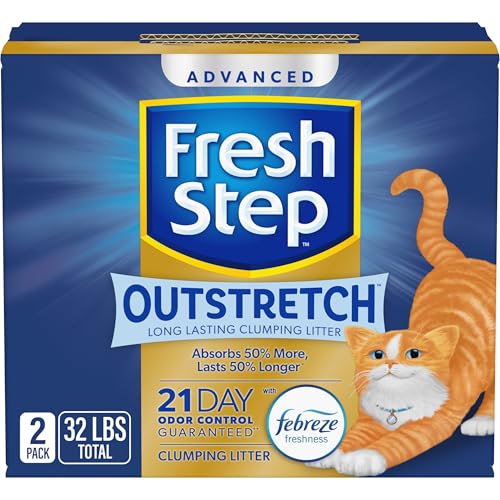 Fresh Step Outstretch Advanced Long Lasting Clumping Litter with Febreze Freshness, Activated Charcoal Litter Lasts 50% Longer, 32 lbs. (2 x 16 lb. Box)