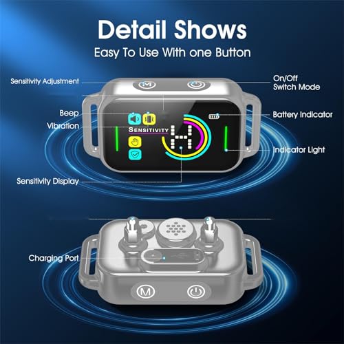 DINJOO Bark Collar, Dog Bark Collar for Large Medium Small Dogs,Smart Bark Collar,Rechargeable Anti Barking Training Collar with 8 Adjustable Sensitivity,Bark Collar with Beep (Grey)