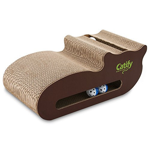 Best Pet Supplies Corrugated Cardboard Cat Scratcher Refill Pads, Lounger, and Fun Interactive Scratching Boards, Claw Safe, Durable, Natural Recycled Materials, Supports Active Play - Cat-Shape