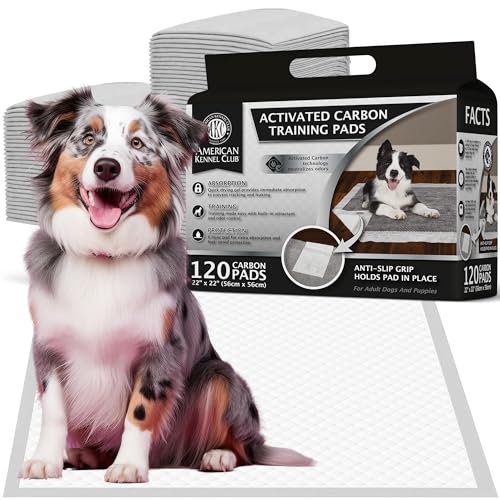 AKC Charcoal Puppy Training Pads (120 Count) - Odor Control & Anti-Slip