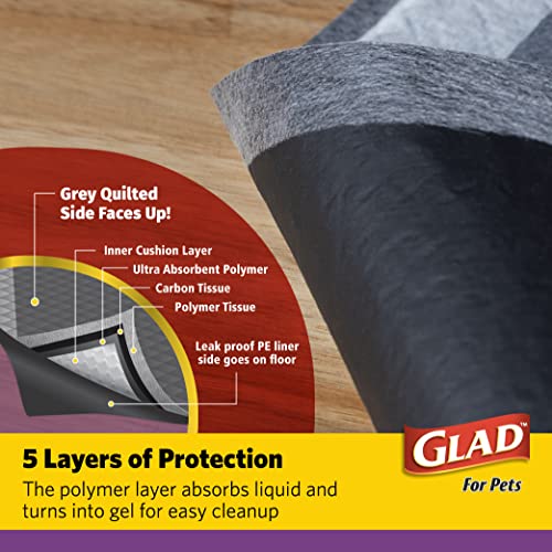 Glad for Pets JUMBO-SIZE Charcoal Puppy Pads, All-in-One | Black Training Pads That ABSORB & Neutralize Urine Instantly | New & Improved Quality Puppy Pee Pads, 30 Count - 6 Pack