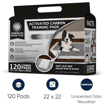 AKC Charcoal Puppy Training Pads (120 Count) - Odor Control & Anti-Slip