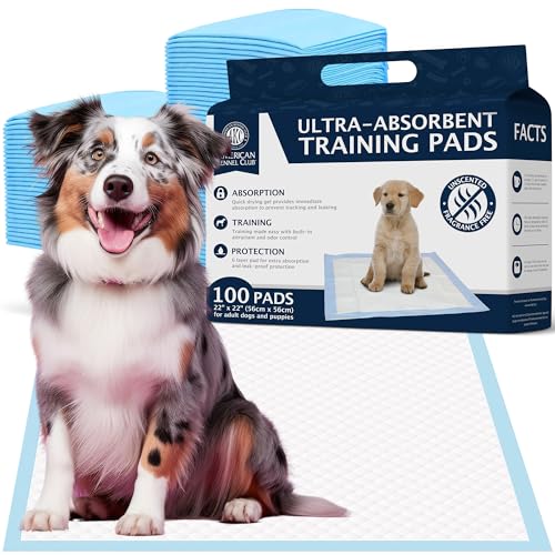 American Kennel Club Puppy Training Pads with Ultra Absorbent Quick Dry Gel – 22 x 22 Pee Pads for Dogs - 100 Count (Unscented)