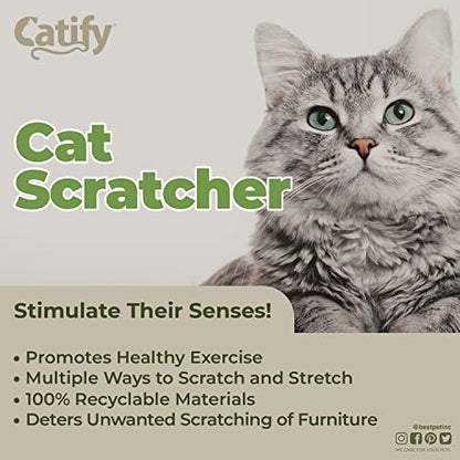 Best Pet Supplies Corrugated Cardboard Cat Scratcher Refill Pads, Lounger, and Fun Interactive Scratching Boards, Claw Safe, Durable, Natural Recycled Materials, Supports Active Play - Cat-Shape