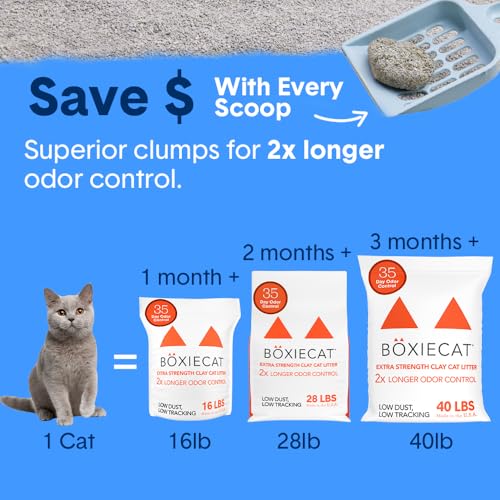 Boxie Extra Strength Cat Litter, 35-Day Odor Control, Clumping Clay, 28lb