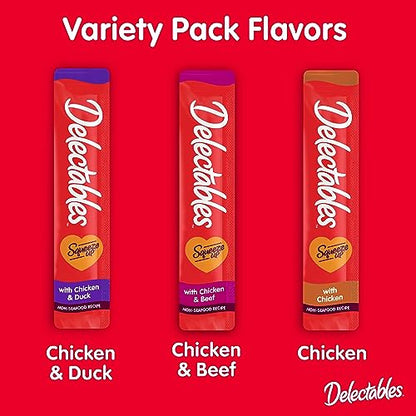 Delectables Squeeze Up Non-Seafood Variety Pack, Creamy Squeezable Puree, Lickable Wet Cat Treats, Grain Free, No Added Fillers, No By-Products, No Added Preservatives, 0.5 Ounces Tube, 54 Tubes Total