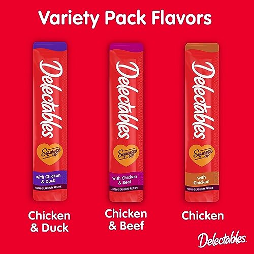 Delectables Squeeze Up Non-Seafood Variety Pack, Creamy Squeezable Puree, Lickable Wet Cat Treats, Grain Free, No Added Fillers, No By-Products, No Added Preservatives, 0.5 Ounces Tube, 54 Tubes Total