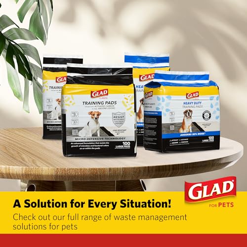 Glad for Pets Activated Carbon Puppy Training Pads with Anti-Microbial Technology, 23"x23" | Ultra Absorbent, Odor Control, Heavy Duty Puppy Potty Training Pads, 100ct - 2 Pack