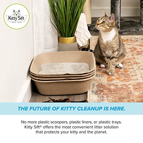 Kitty Sift (Set of 1 Litter Box & 5 Sifting Liners) Sustainable, Clean, Sifting, Disposable Cat Litter Box Kit - Large, 6-Set Kit