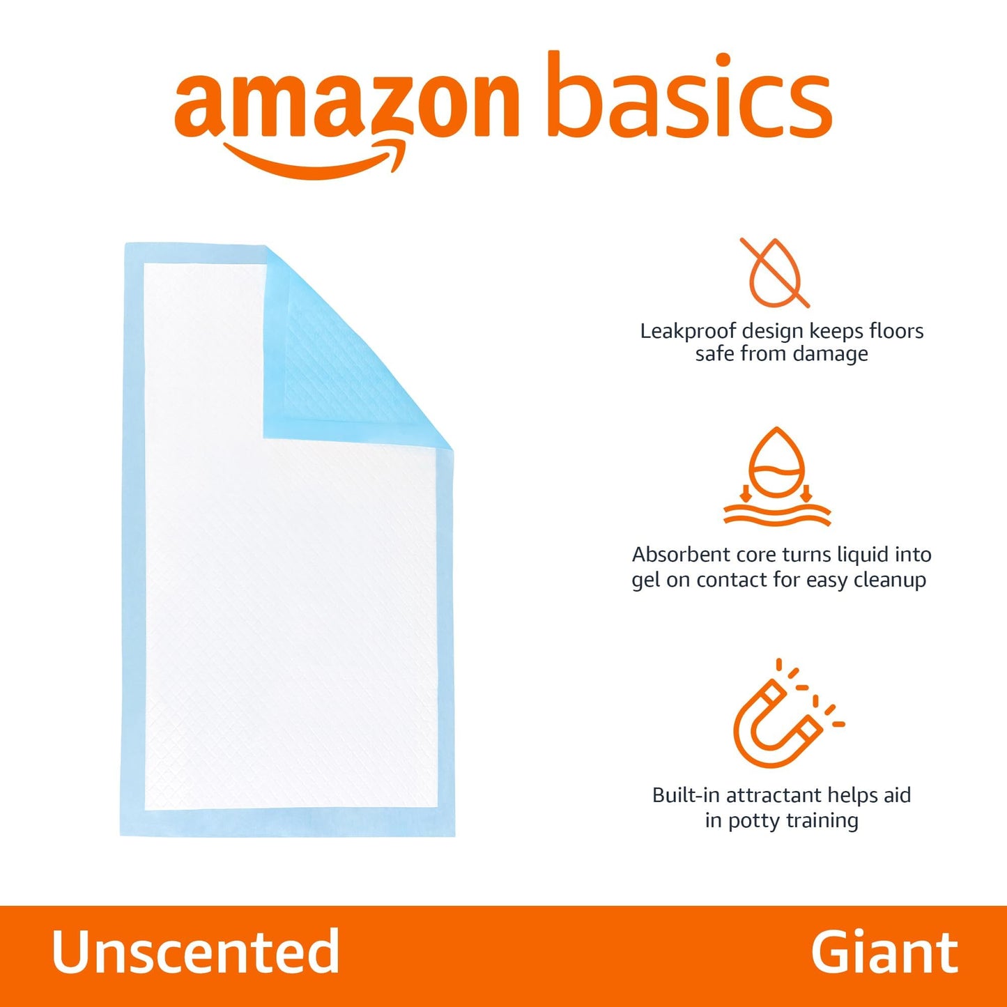 Amazon Basics Absorbent Dog and Puppy Pee Pads with 5-Layer Leak-Proof Design and Quick-Dry Surface for Potty Training, Heavy Duty Absorbency, Giant, 27.5 x 44 Inch - Pack of 30, Blue & White - topratednest