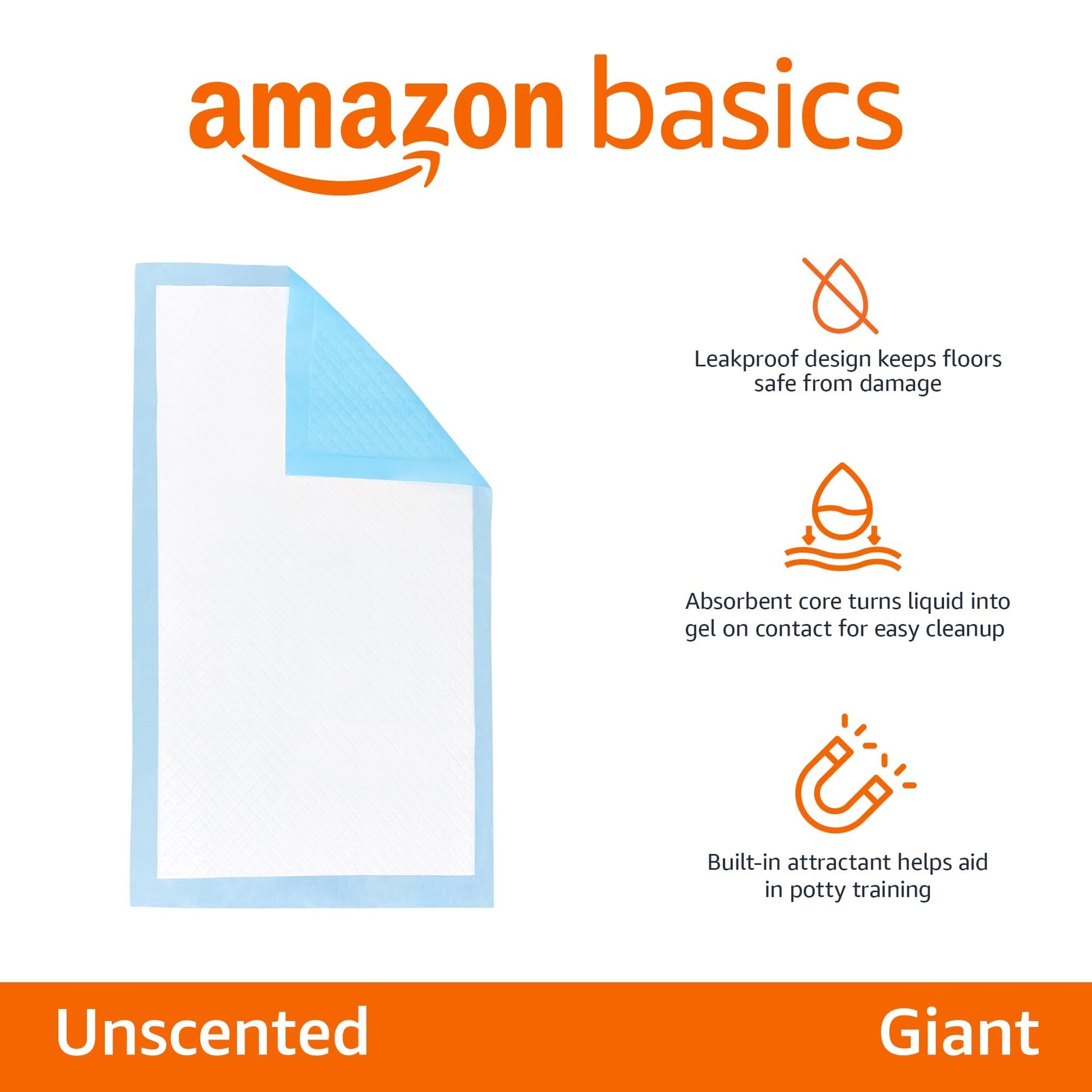 Amazon Basics Absorbent Dog and Puppy Pee Pads with 5-Layer Leak-Proof Design and Quick-Dry Surface for Potty Training, Heavy Duty Absorbency, Giant, 27.5 x 44 Inch - Pack of 30, Blue & White - topratednest