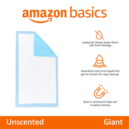 Amazon Basics Absorbent Dog and Puppy Pee Pads with 5-Layer Leak-Proof Design and Quick-Dry Surface for Potty Training, Heavy Duty Absorbency, Giant, 27.5 x 44 Inch - Pack of 30, Blue & White - topratednest