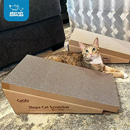 Best Pet Supplies Corrugated Cardboard Cat Scratcher Refill Pads, Lounger, and Fun Interactive Scratching Boards, Claw Safe, Durable, Natural Recycled Materials, Supports Active Play - Slope (2 Pack)