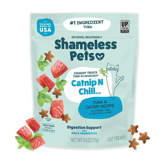 Shameless Pets Crunchy Cat Treats - Catnip Treats for Cats with Digestive Support, Kitten Treats with Real Ingredients, Natural & Healthy Flavored Feline Snacks - Fintastic Catnip, 1-Pk