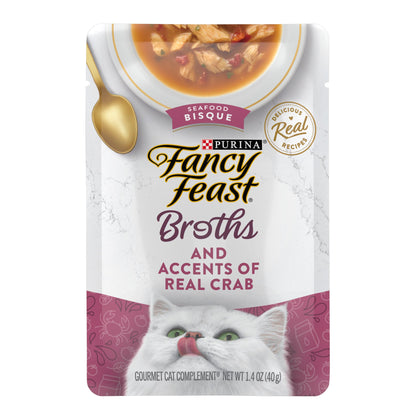Purina Fancy Feast Lickable Wet Cat Food Broth Topper Seafood Bisque and Accents of Real Crab - (Pack of 16) 1.4 oz. Pouches