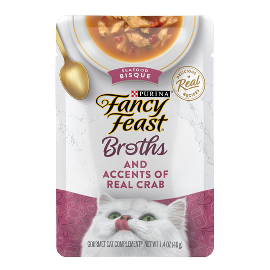 Purina Fancy Feast Lickable Wet Cat Food Broth Topper Seafood Bisque and Accents of Real Crab - (Pack of 16) 1.4 oz. Pouches