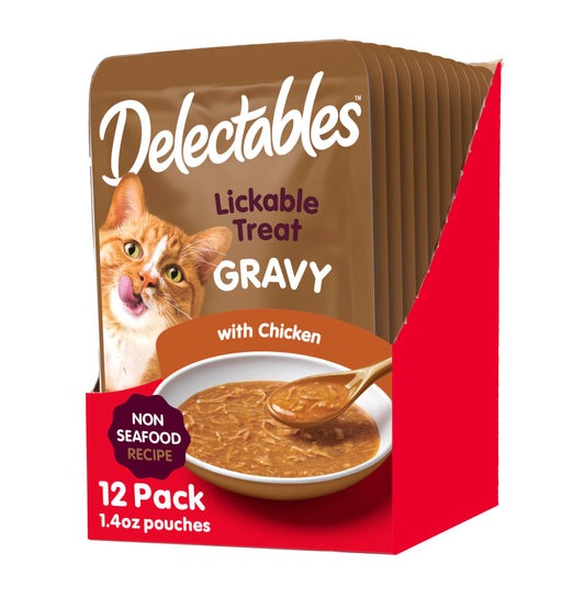 Hartz Delectables Gravy Non-Seafood Lickable Wet Cat Treat & Food Topper, Chicken, 12 Pack, 1.40 Ounce (Pack of 12)