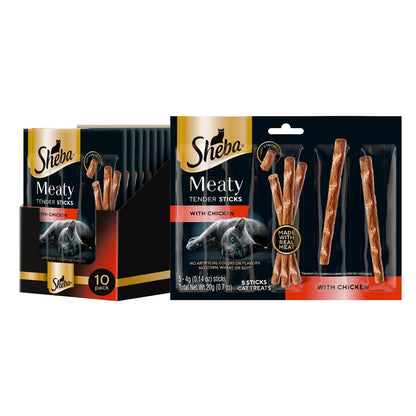 Sheba Meaty Tender Sticks Soft Cat Treats with Chicken, 0.14 oz., 5 Count (Pack of 10)