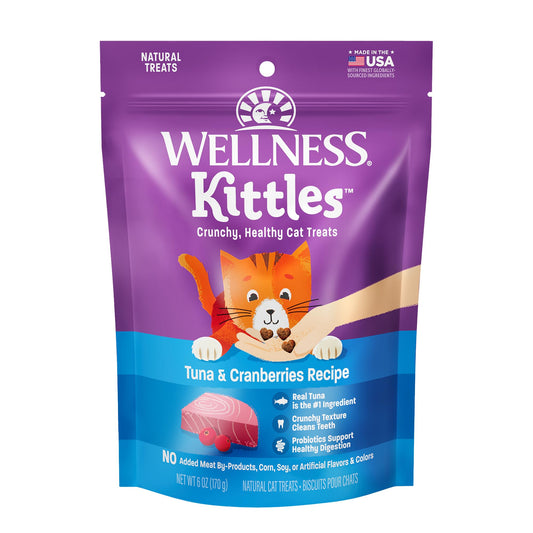 Wellness Kittles Crunchy Natural Grain Free Cat Treats, Tuna & Cranberries Recipe, All Life Stages, 6-Ounce Bag
