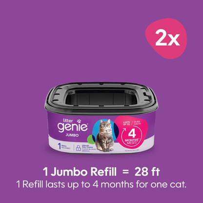 Litter Genie Refill Bags | Jumbo 2- Count (Pack of 1) | Up to 8 Months of Supply in 2 cartridges | Ultimate Odor Control Cat Litter Bags