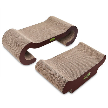 Best Pet Supplies Corrugated Cardboard Cat Scratcher Refill Pads, Lounger, and Fun Interactive Scratching Boards, Claw Safe, Durable, Natural Recycled Materials, Supports Active Play - Lounger I