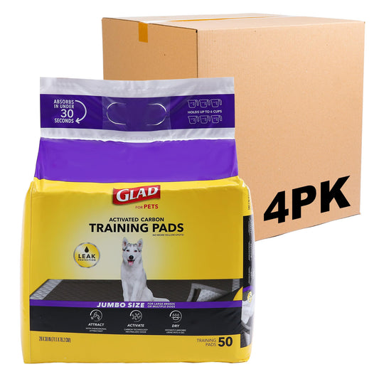 Glad for Pets JUMBO-SIZE/XL Charcoal Puppy Pads, All-in-One | Black Training Pads That ABSORB & Neutralize Urine Instantly | New & Improved Quality, 50 Count - 4 Pack