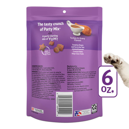 Purina Friskies Cat Treats, Party Mix Gravy-licious Crunch Turkey and Gravy Flavors - (Pack of 6) 6 oz. Pouches