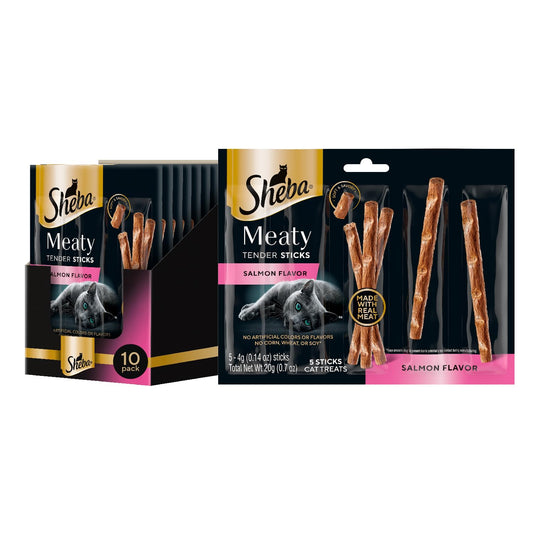 Sheba Meaty Tender Sticks Soft Cat Treats Salmon Flavor, 0.14 oz., 5 Count (Pack of 10)