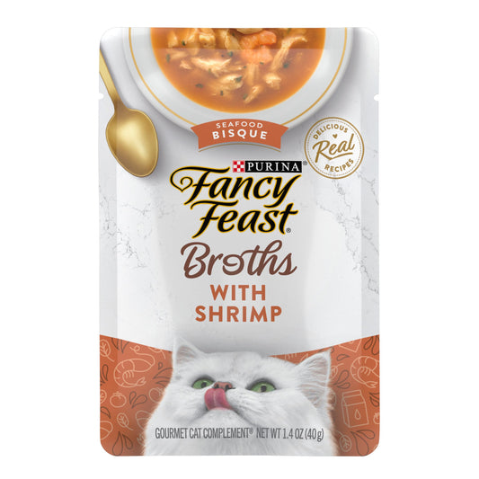 Purina Fancy Feast Lickable Wet Cat Food Broth Topper Seafood Bisque with Shrimp - (Pack of 16) 1.4 oz. Pouches