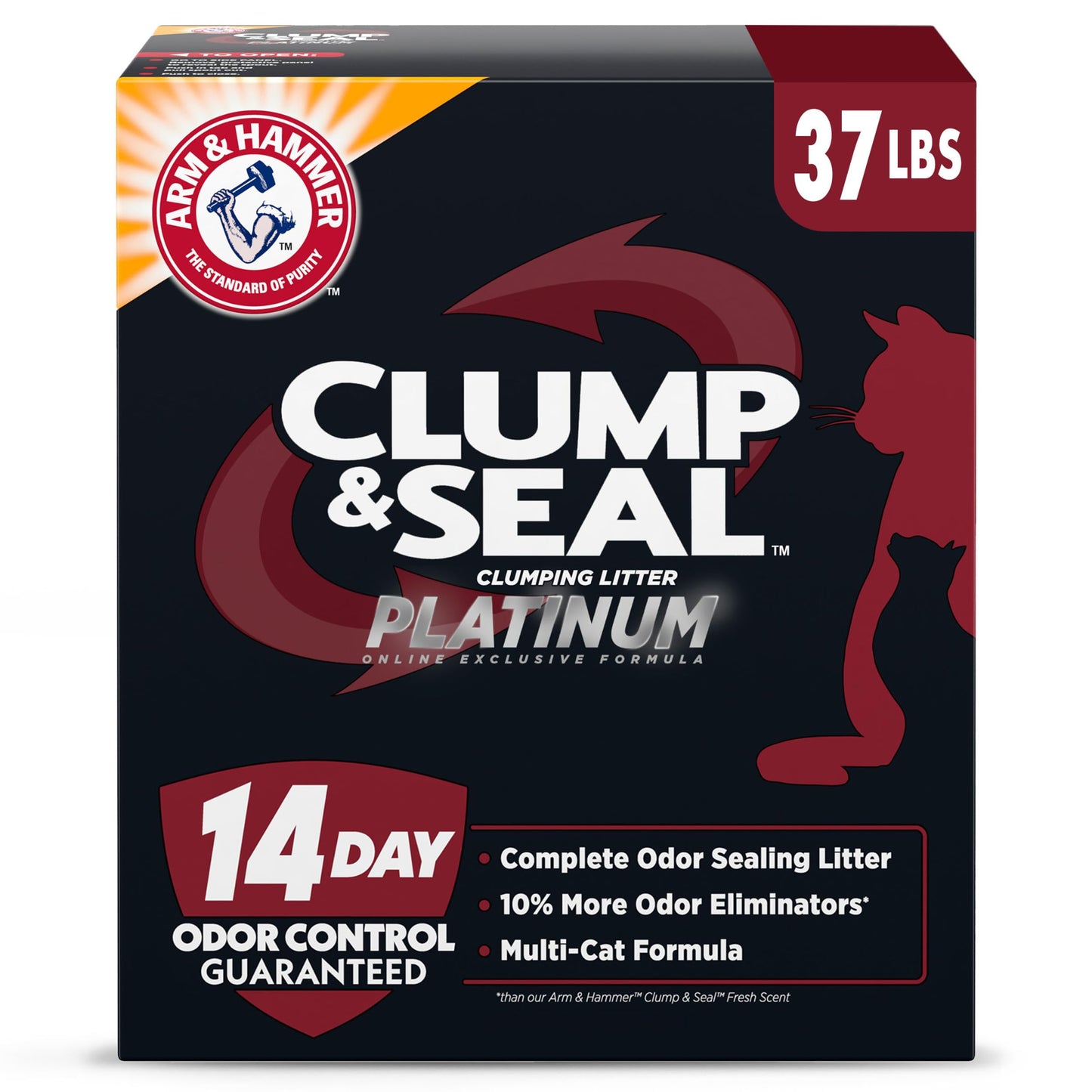 ARM & HAMMER Clump & Seal Platinum, Complete Odor Sealing Clumping Cat Litter, Multi-Cat, 14-Day Odor Control, Online Exclusive Formula, 37 Lbs