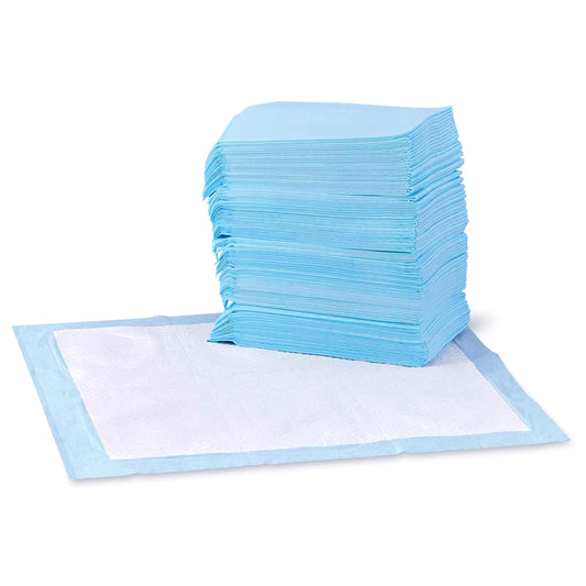 Amazon Basics Dog and Puppy Pee Pads with Leak-Proof Quick-Dry Design for Potty Training, Standard Absorbency, Regular Size, 22 x 22 Inches, Pack of 100, Blue & White - topratednest