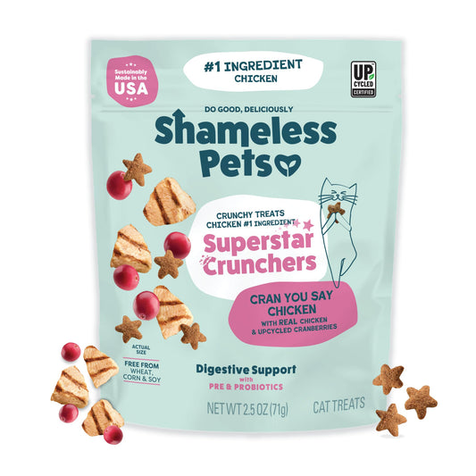 Shameless Pets Crunchy Cat Treats - Kitty Treats for Cats with Digestive Support, Natural Kitten Treats with Real Chicken, Healthy Flavored Feline Snacks - Cran You Say Chicken, 1-Pk