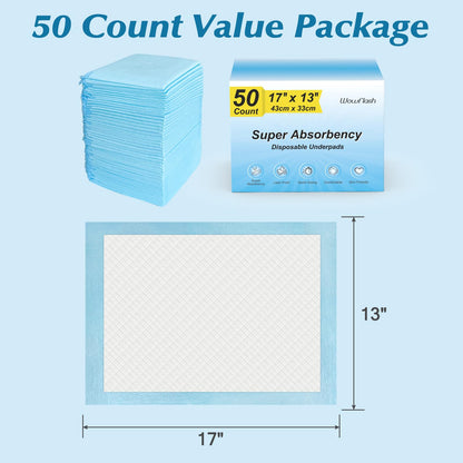 50 Count Super Absorbency Disposable Underpads, Leakproof Quick Drying Disposable Pads for Baby, Puppy and Adults, Disposable Changing Pads for Baby, Disposable Diaper Changing Pads, 17” x 13” - topratednest