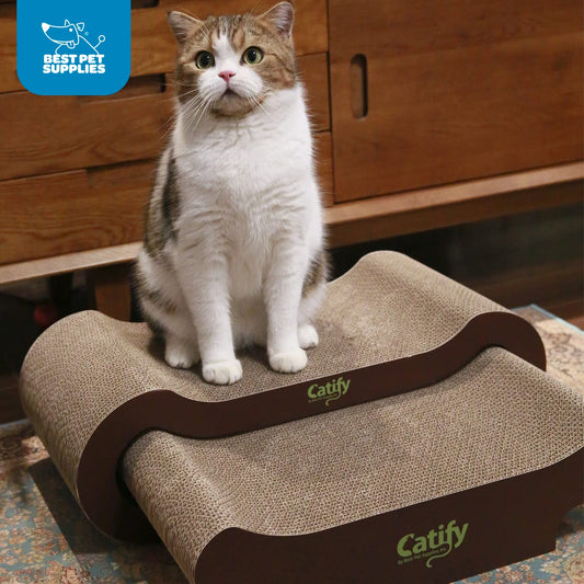 Best Pet Supplies Corrugated Cardboard Cat Scratcher Refill Pads, Lounger, and Fun Interactive Scratching Boards, Claw Safe, Durable, Natural Recycled Materials, Supports Active Play - Lounger I