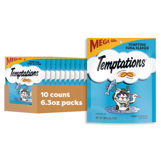 Temptations Classic Crunchy and Soft Cat Treats Tempting Tuna Flavor, 6.3 oz. Pouch (Pack of 10)