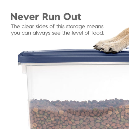 IRIS USA Dog Food Storage Container, 30 lbs & 11 lbs Combo, Cat Food Storage Container, Dog Treat Container, Airtight, Stackable, 2-Cup Scoop, Wheels, Easy Mobility, Navy